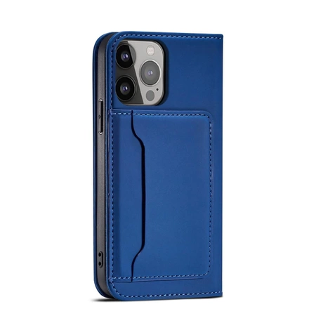 Magnet Card Case etui iPhone 14 Pro pokrowiec z klapką portfel podstawka niebieskie