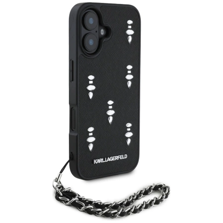 Etui Karl Lagerfeld Saffiano Crystals w/Chain na iPhone 16 - czarne