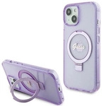 Guess Ring Stand Script Glitter MagSafe case for iPhone 15 - purple
