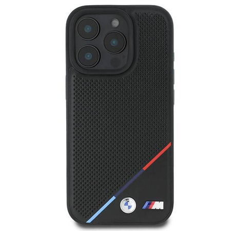 Original Handyhülle IPHONE 16 PRO BMW Hardcase M Perforated Tricolor Line MagSafe (BMHMP16L23PUPDK) schwarz