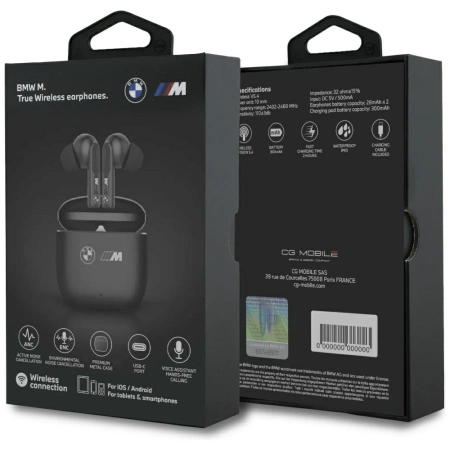 BMW M Metal M Logo Print ANC-ENC TWS Bluetooth Headphones - Black