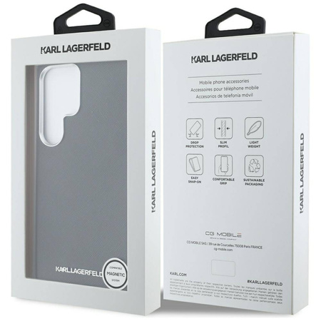 Original Case SAMSUNG GALAXY S25 ULTRA Karl Lagerfeld Saffiano Full Wrapped Elongated Metal Logo MagSafe black