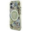 Case IPHONE 16 Guess Glitter Flowers Triangle Buttons MagSafe green
