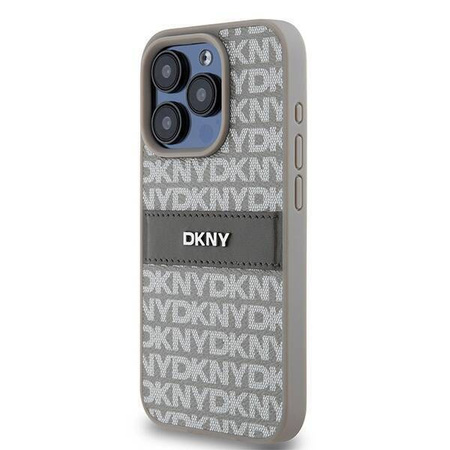 DKNY DKHCP15LPRTHSLE iPhone 15 Pro 6.1" beżowy/beige hardcase Leather Mono Stripe & Metal Logo