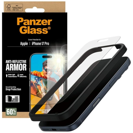 PanzerGlass Armor Anti-Reflective EasyAligner Tempered Glass for iPhone 17 Pro