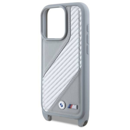 Original Handyhülle IPHONE 16 PRO MAX BMW Hardcase M Edition Carbon Stripe & Strap (BMHCP16X23PSCCG) grau