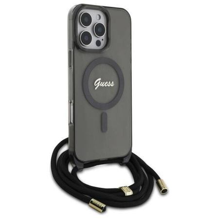 Original Case IPHONE 16 PRO Guess Hardcase Crossbody Cord Script MagSafe (GUHMP16LHCTSGNSK) black