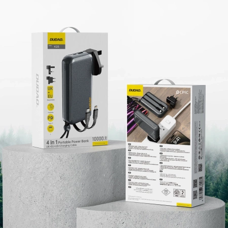 Dudao K25 2in1 10000mAh 3-Plug Powerbank Charger - Gray