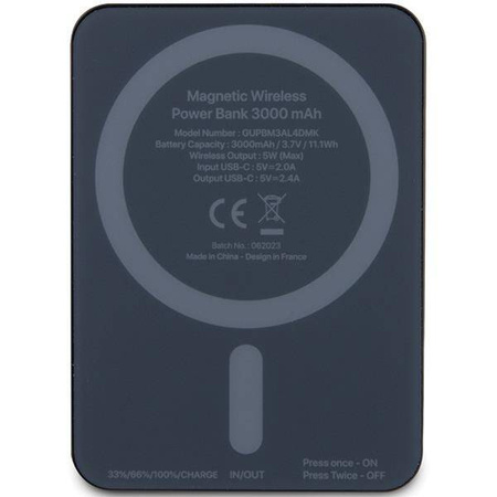 Guess powerbank indukcyjny 5W GUPBM3AL4DMK 3000mAh czarny MagSafe 4G Strassed Metal Logo