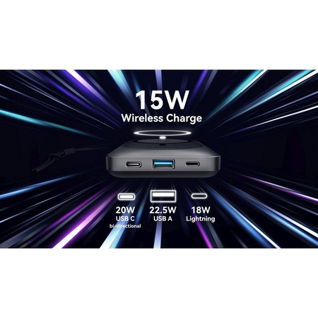 Bateria zewnętrzna (Powerbank) VEGER MagOn z ładowaniem indukcyjnym kompatybilny z MagSafe 15W - 10 000mAh PD 22,5W biały (VP1151 / W1151)