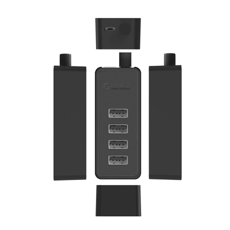 HUB 4-portowy USB-A 2.0 przewód 1M - czarny