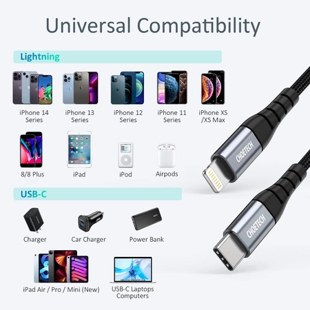 Kabel Choetech IP0039 USB-C / Lightning MFi o długości 1.2m - czarny