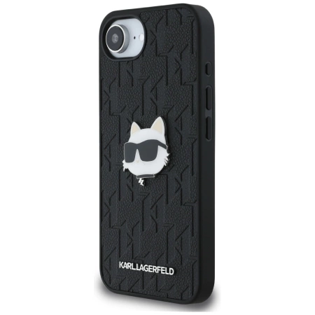Karl Lagerfeld Monogramm Choupette Kopf Pin iPhone 16e Hülle - Schwarz