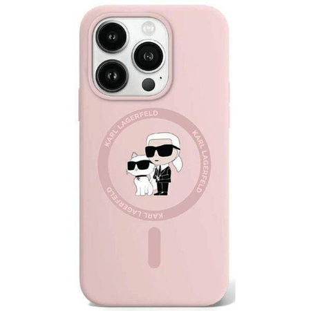 Oryginalne Etui KARL LAGERFELD hardcase Silicone Karl & Choupette MagSafe KLHMP15LSCMKCRHP do Iphone 15 Pro różowy