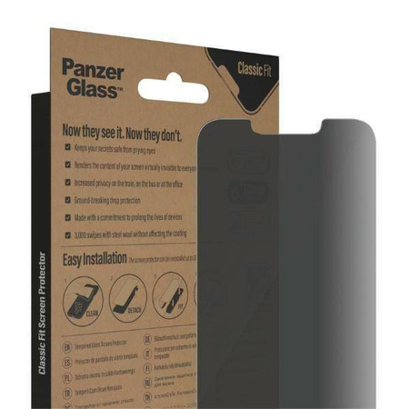 Gehärtetes Glas IPHONE 14 / 13 PRO / 13 PanzerGlass Classic Fit Privacy Screen Protection Antibacterial (P2767)