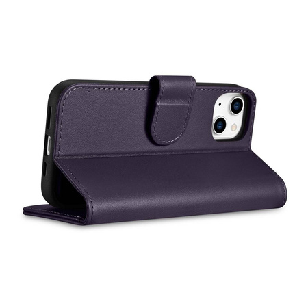 iCarer Wallet Case 2in1 etui iPhone 14 Pro Max skórzany pokrowiec z klapką Anti-RFID ciemnofioletowy (WMI14220728-DP)