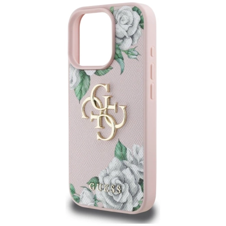 Guess Grained Roses Big 4G Logo iPhone 16 Pro Hülle - Rosa