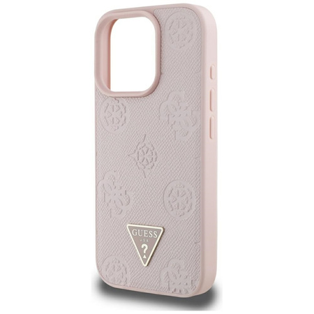Guess Grained Hot Stamp Peony Triangle Logo MagSafe - Etui do iPhone 16 Pro Max (różowy)