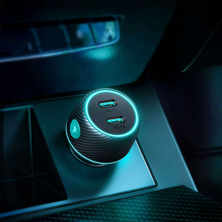 Car charger 2x USB C 70W with LED backlight Joyroom JR-CCN02 | black