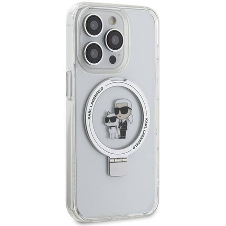 Original Case IPHONE 15 PRO Karl Lagerfeld Hardcase Ring Stand Karl&Choupettte MagSafe white