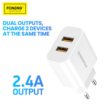 Foneng Ładowarka sieciowa EU45 - 2xUSB - 12W 2,4A z kablem USB na Typ C biała