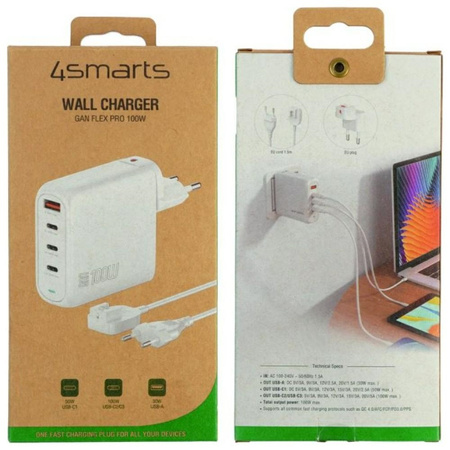 Ładowarka sieciowa 4smarts Flex Pro 100W  3xUSB-C + 1xUSB-A biały
