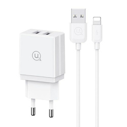 USAMS Ład. siec. 2xUSB 18W + kabelLightning/USB-A Fast Charging biały/white series HC HCXLTZ01