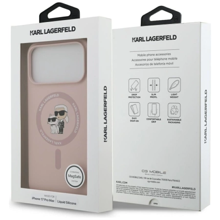 Karl Lagerfeld Silicone Karl&amp;Choupette Ring MagSafe Case for iPhone 17 Pro Max - Pink