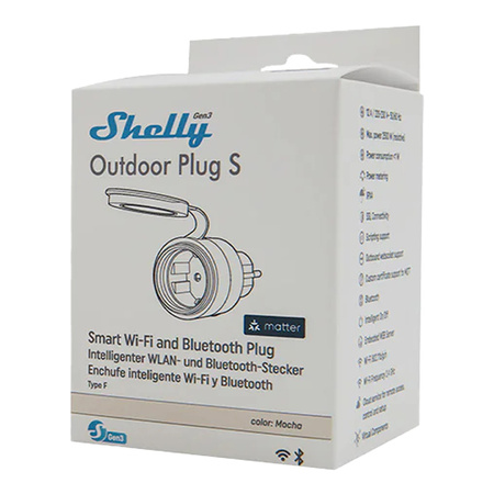 Inteligentne gniazdko zewnętrzne Shelly Plug S MTR Gen3 IP44 12A
