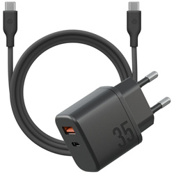 Ładowarka sieciowa Bazic Goport Velox    Kit 1xUSB-C 1xUSB-A GaN 35W z kablem plecionym czarny