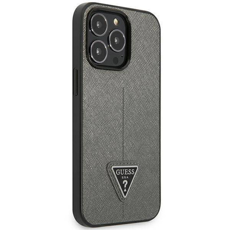 Original Case IPHONE 14 PRO Guess Hardcase Saffianotriangle Logo (GUHCP14LPSATLG) silver