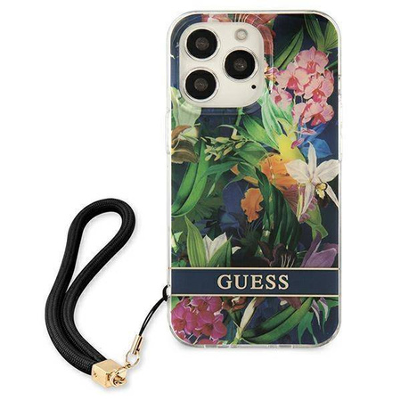 Schutzhülle IPHONE 13 PRO MAX Guess Hardcase Flower Strap (GUHCP13XHFLSB) blau