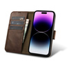iCarer Oil Wax Wallet Case 2in1 etui iPhone 14 Pro Max skórzany pokrowiec z klapką Anti-RFID brązowy (WMI14220724-BN)