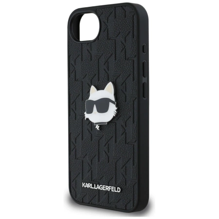 Etui Karl Lagerfeld Monogram Choupette Head Pin na iPhone 16e - czarne
