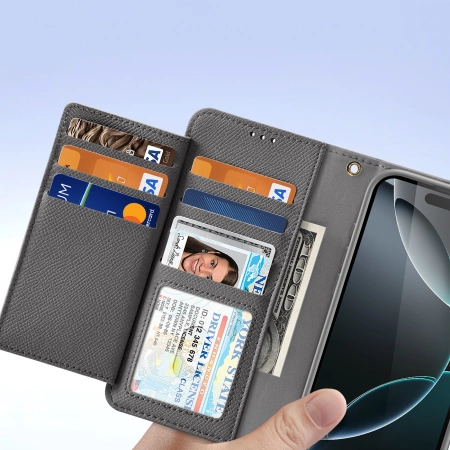 Dux Ducis Lawa Lederhülle für iPhone 16 Pro Max mit abnehmbarer magnetischer Brieftasche - Grau