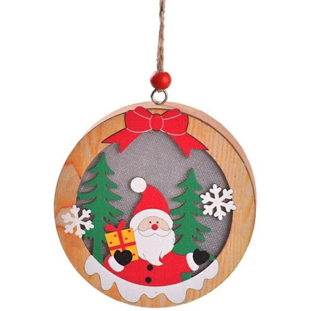 Lampka Świąteczna Drewniana Mikołaj - Okrągła