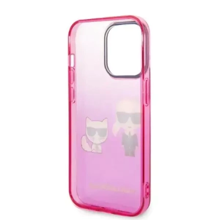 Oryginalne Etui IPHONE 14 PLUS Karl Lagerfeld Hardcase Gradient Ikonik Karl & Choupette (KLHCP14MTGKCP) różowe