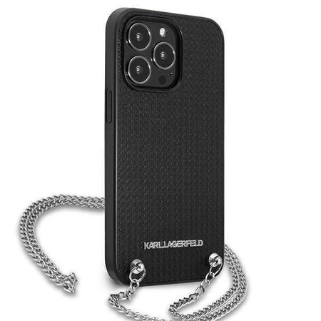 Oryginalne Etui IPHONE 13 PRO MAX Karl Lagerfeld Hardcase Leather Textured And Chain (KLHCP13XPMK) czarne
