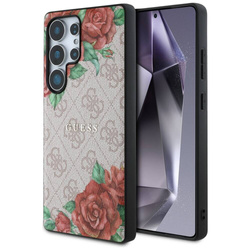 Original Handyhülle SAMSUNG GALAXY S25 ULTRA Guess Leather 4G Flowers Print Metal Classic Logo MagSafe rosa