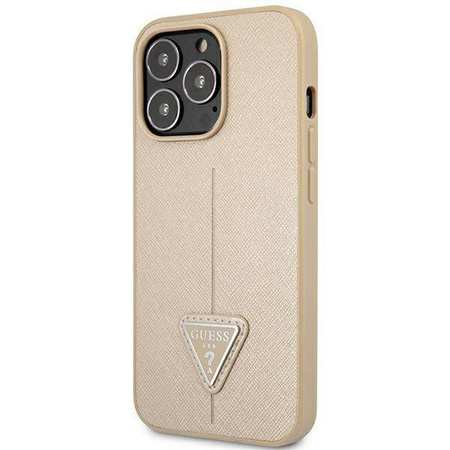Oryginalne Etui IPHONE 14 PRO MAX Guess Hardcase Saffianotriangle Logo (GUHCP14XPSATLE) beżowe