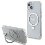 Original Case IPHONE 13 / 14 / 15 Guess Hardcase Ring Stand Script Glitter MagSafe (GUHMP15SHRSGSD) transparent