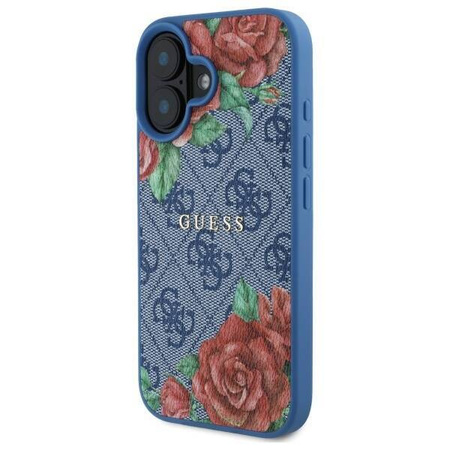 Oryginalne Etui IPHONE 16 Guess Hardcase 4G Flowers Print MagSafe (GUHMP16SP4ROPEMCB) niebieskie