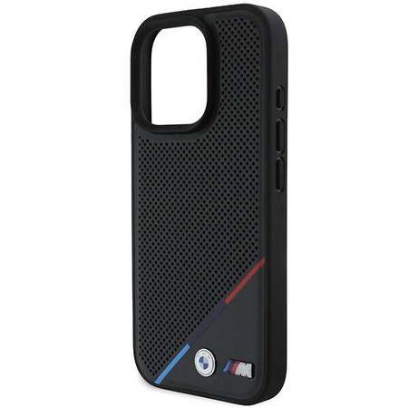 Original Handyhülle IPHONE 16 PRO BMW Hardcase M Perforated Tricolor Line MagSafe (BMHMP16L23PUPDK) schwarz