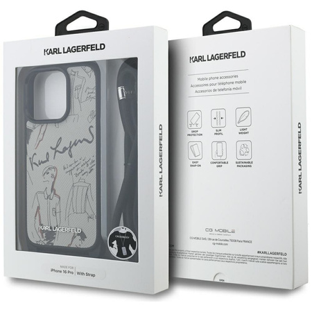 KARL LAGERFELD futerał do IPHONE 16 PRO KLHCP16LPGGRMPCG kompatybilny z MagSafe (CRSSBY Grained PU W/ Pattern & Logo) szary