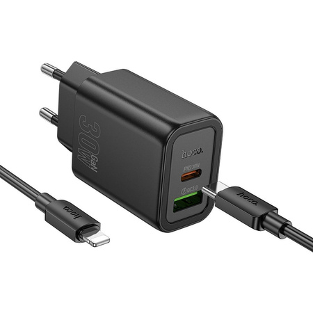 HOCO ładowarka sieciowa USB A + Typ C + kabel Typ C do Lightning PD QC3.0 3A 30W N63 czarna