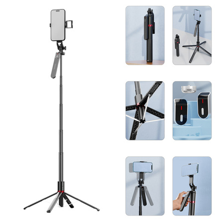 Blavec Selfie Stick Aluminium Fusion P08 tripod + pilot + 1 lampa 2,2 metra (SSFP08-TR1LB22) czarny