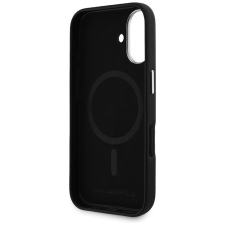 Original Case IPHONE 16 Karl Lagerfeld Saffiano Full Wrapped Elongated Metal Logo MagSafe black