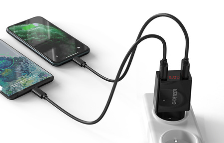 Choetech dual-port wall charger with digital display 11W 2 x USB-A EU plug black (C0028)