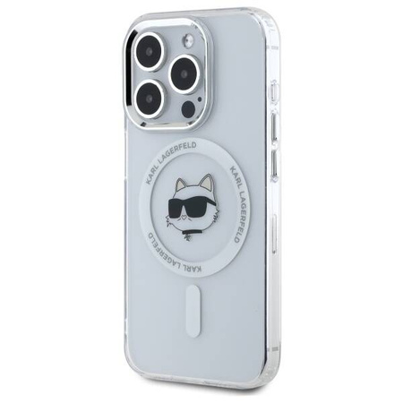 Etui Karl Lagerfeld IML Metal Choupette Head MagSafe na iPhone 15 Pro Max - białe