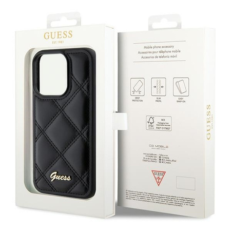 Guess nakładka do iPhone 15 Pro Max 6,7" GUHCP15XPSQSQSK czarna HC PU Quilted Metal Logo